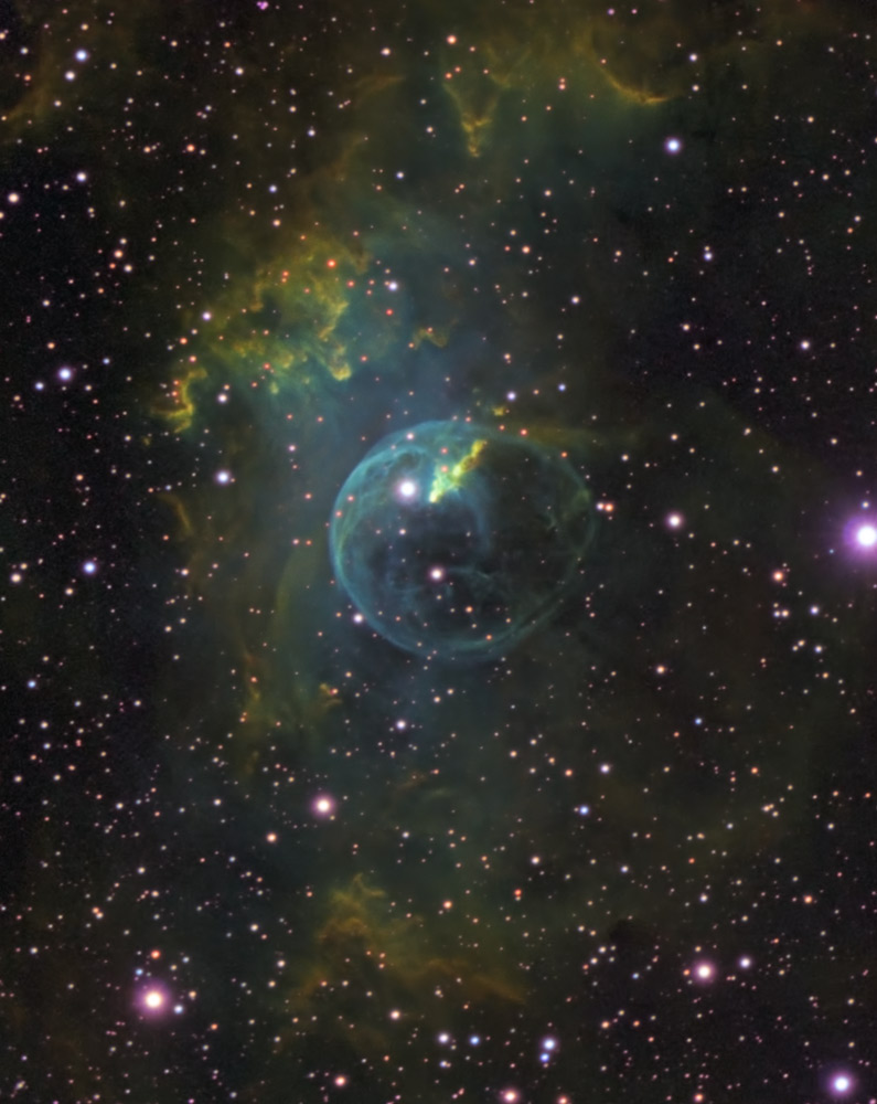 Bubble shown in hubble palette colors, stars as/in RGB colors Sky