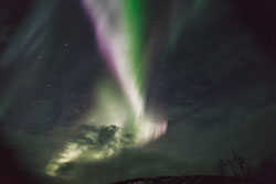 Aurora over Efri Bru and Hotel Ranga, Iceland