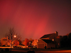 Aurora over Boston suburb