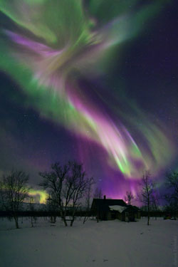 Angel-shaped aurora borealis