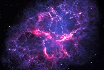 Crab Nebula in infrared and optical