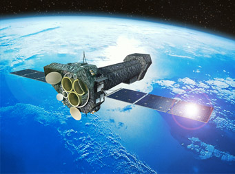 Artist's impression of XMM-Newton spacecraft in orbit around the Earth.