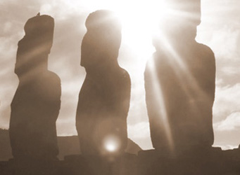Easter Island statues in sunlight