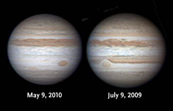 Jupiter's appearance in 2009 and 2010