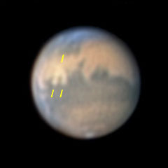 Mars Oct. 18th, with dust storm. North is up.