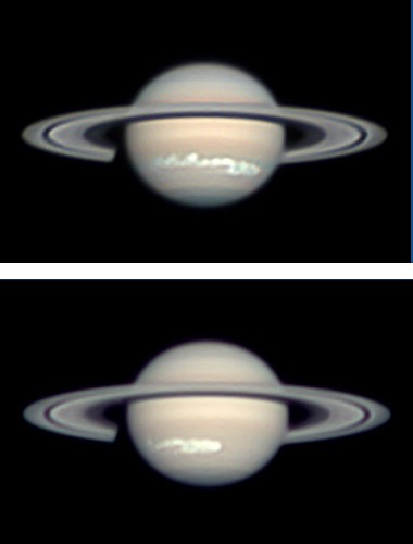 Saturn with white storm, Jan. 2, 2010