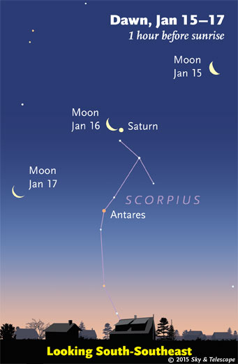 Moon and Saturn at dawn, Jan. 16, 2015
