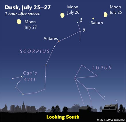Watch the waxing gibbous Moon pass Saturn and Scorpius.