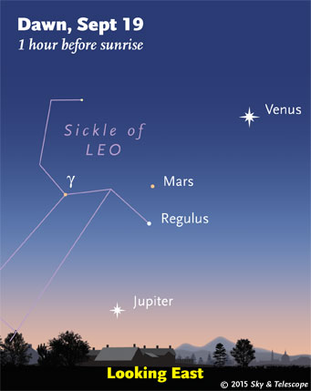 Venus, Mars, Regulus and Jupiter at dawn, Sept. 15, 2015