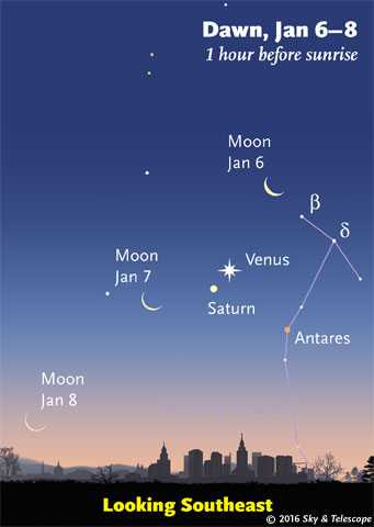 Moon, Venus, Saturn at dawn, Jan. 6-8, 2016