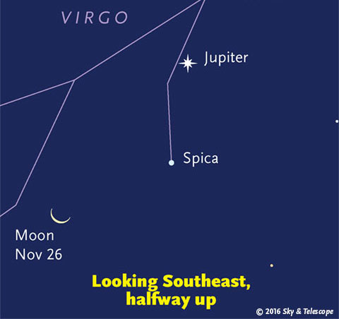Waning Moon, Jupiter, Spica, Nov 26, 2016