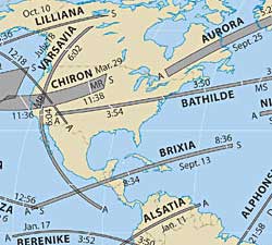 Occultation paths world-wide