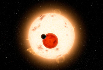 Kepler-16 system showing the two stars and planet b.