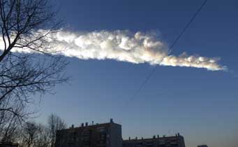 Meteor trail over Chelyabinsk