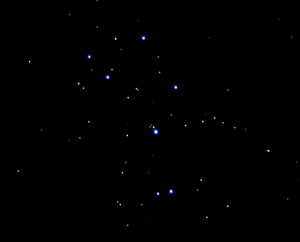 A splendid target for small telescopes is the Pleiades cluster, which shows dozens of stars in an attractive grouping.