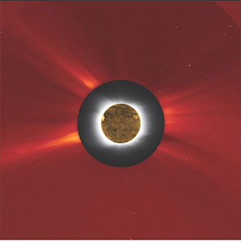 Total solar eclipse from ground and space