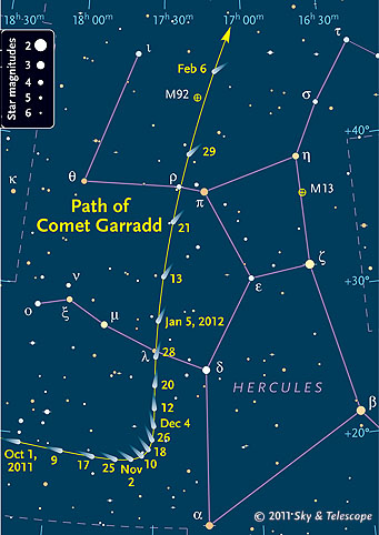 Path of Comet Garradd Oct 2011 - Jan 2012