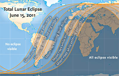Visibility map for June 15's lunar eclipse