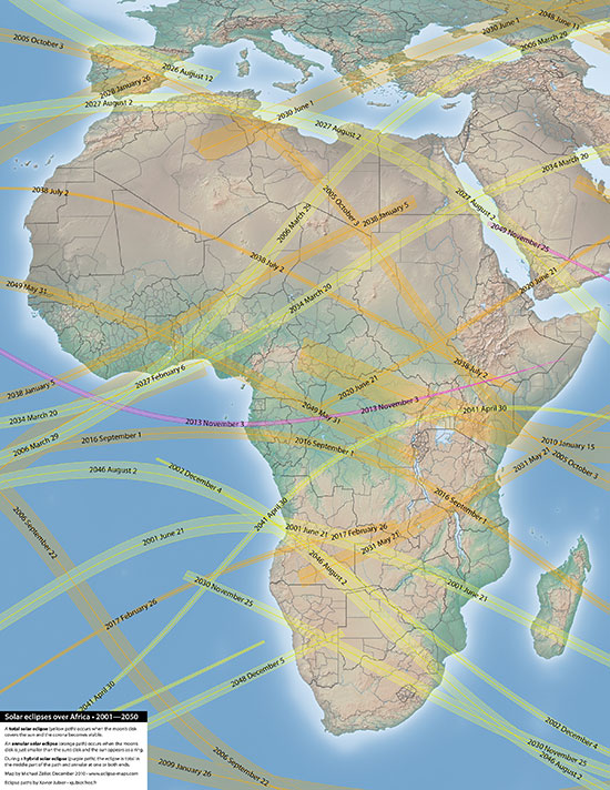 Eclipses over Africa, 2001-2050