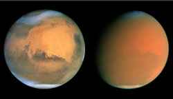 Mars before and during a dust storm