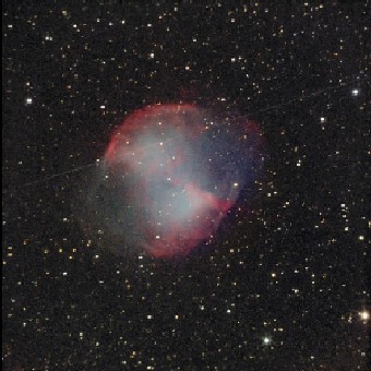 Perseid meteor across the Dumbbell Nebula