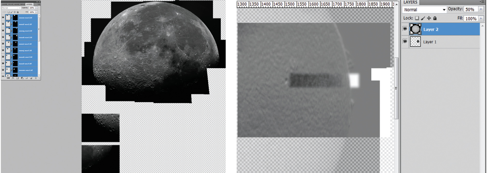 Manually registering pieces of mosaic