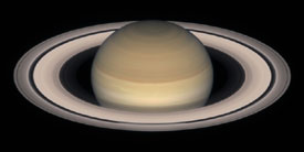 Viewing Saturn: These images suggest how the ringed planet Saturn might will look when seen through a telescope with an aperture 4 inches (100 mm) in diameter (top) and through a larger instrument with an 8-inch aperture (bottom).