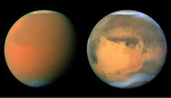 Mars before and during a dust storm