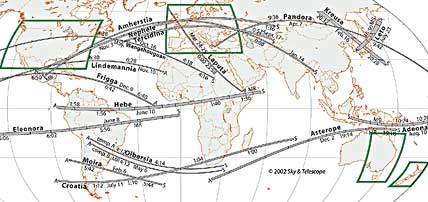 World map of occultations of stars by asteroids