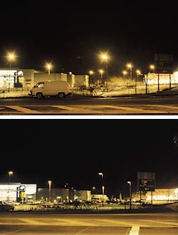 Before and after images of a cinema complex parking lot