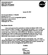 Letter from O'Keefe to Mikulski